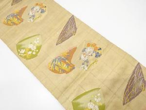 茶碗に竹笹・梅・花模様織り出し袋帯